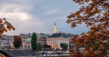 Paris Seine and Eiffel Tower in Fall