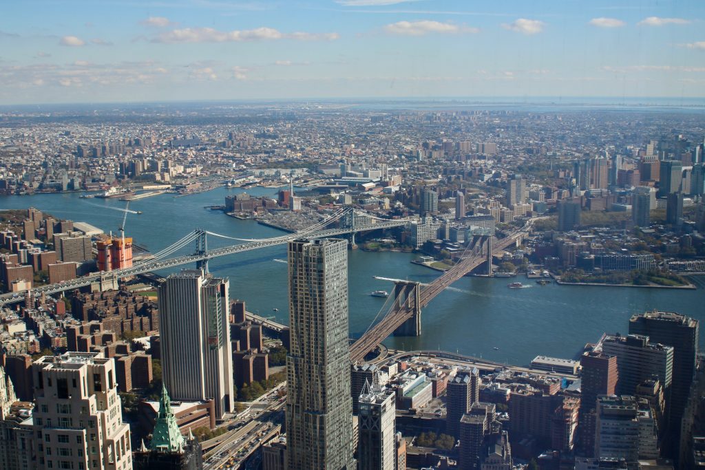 Aerial shot of New York with Brooklyn bridge