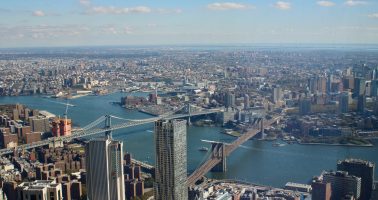 Aerial shot of New York with Brooklyn bridge