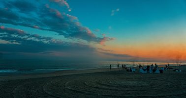 A clear sky at sunset in the Hamptons beach